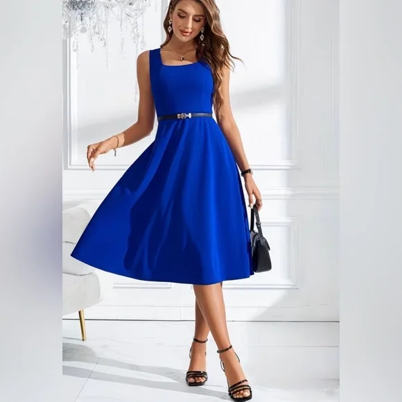 Elegant Blue Sleeveless Dress/ NWOT - Picture 3 of 5